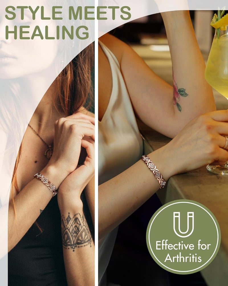 Feraco Pure Copper Bracelets for Women, Ultra Strength Magnetic Therapy Bracelet for Pain Relief with Neodymium Magnets & Sparkling Cubic Zirconia, Adjustable, Infinite Clover Jewelry - Image 2